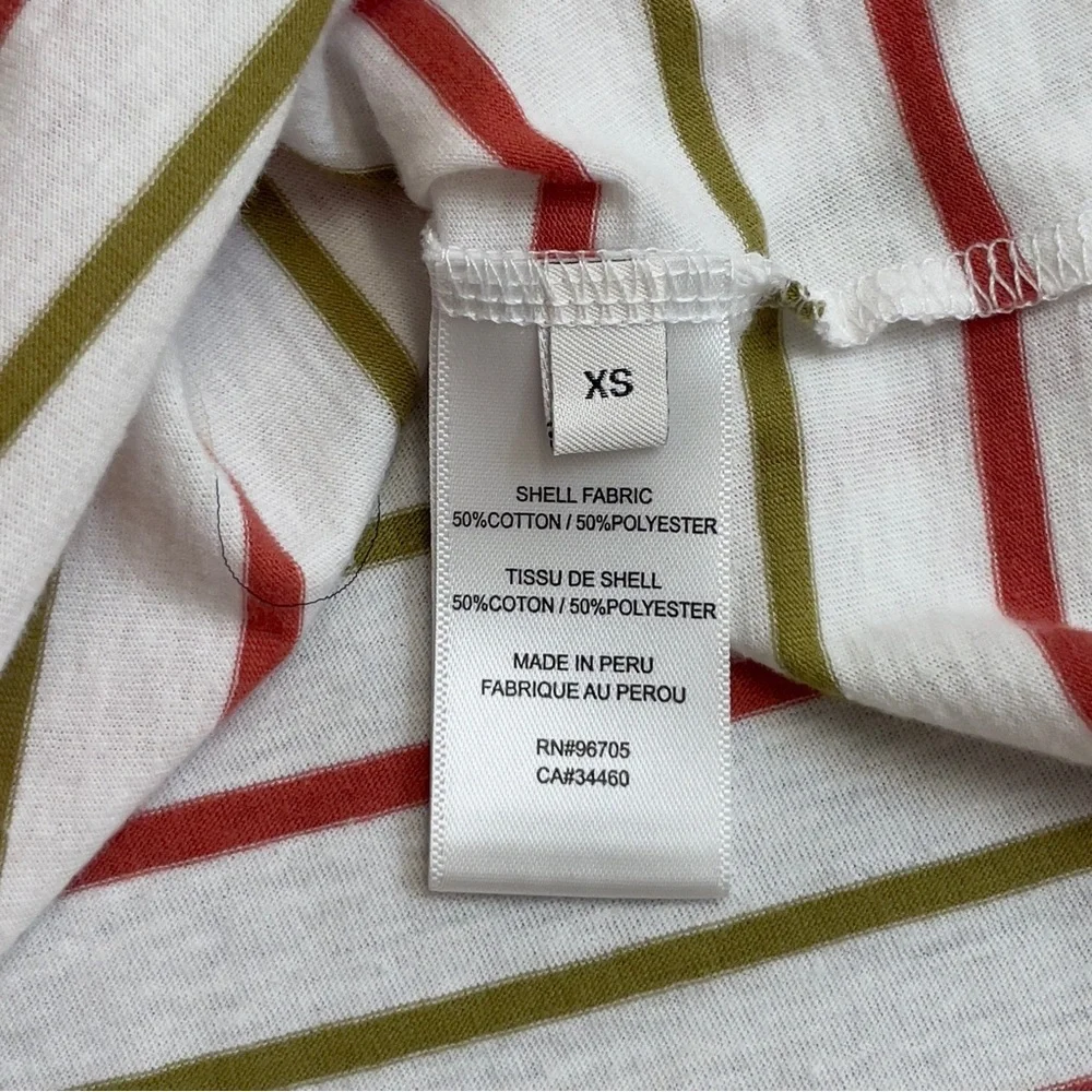 Rebecca Taylor A-Line White & Multicolor Striped Puff Sleeve T-Shirt